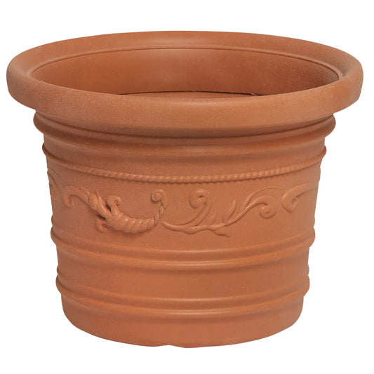 Floreira Redonda Saturnia em Resina, Cor Terracota, Resistente, Ideal para Exteriores, Diâmetro 45 Cm.