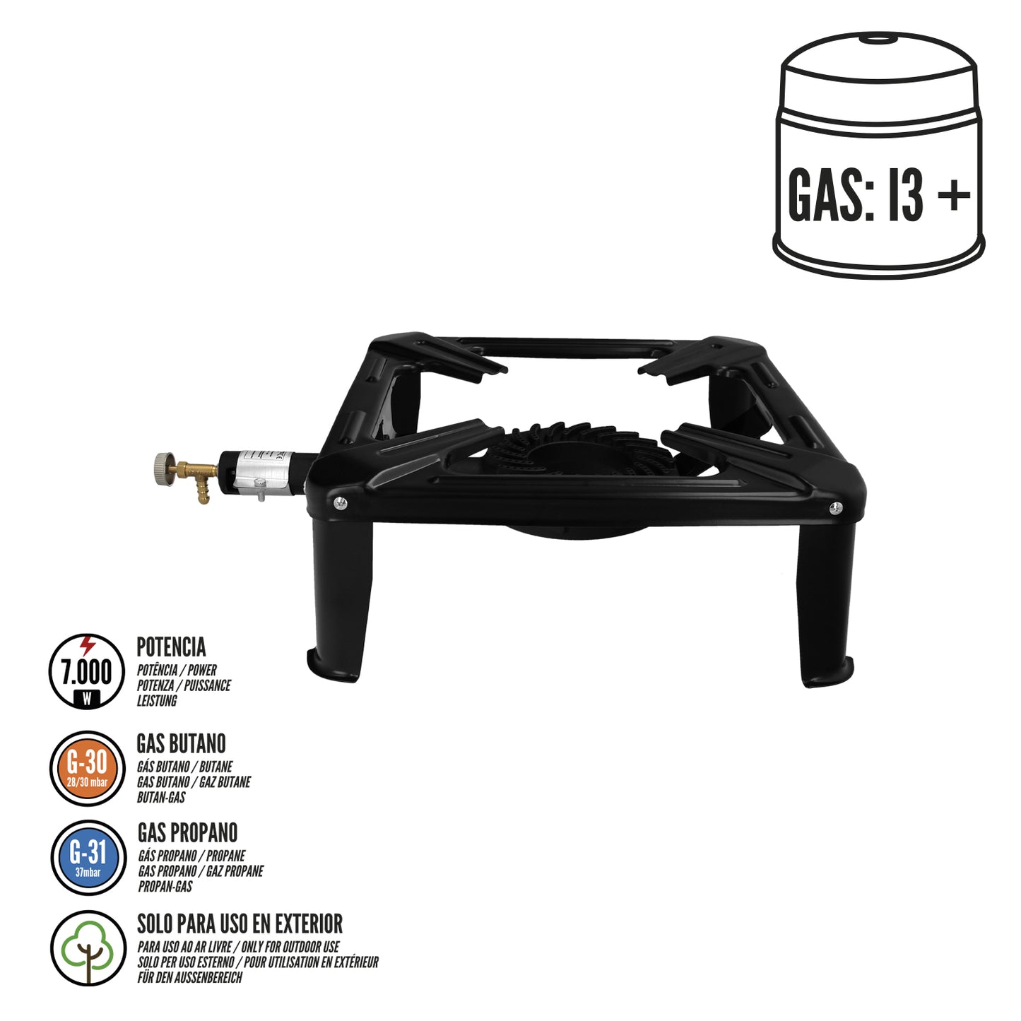 Hornillo Gas 4 Pies 40x40 cm. Potencia 7.000 Watts.