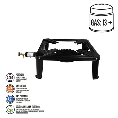 Hornillo Gas 4 Pies 40x40 cm. Potencia 7.000 Watts.