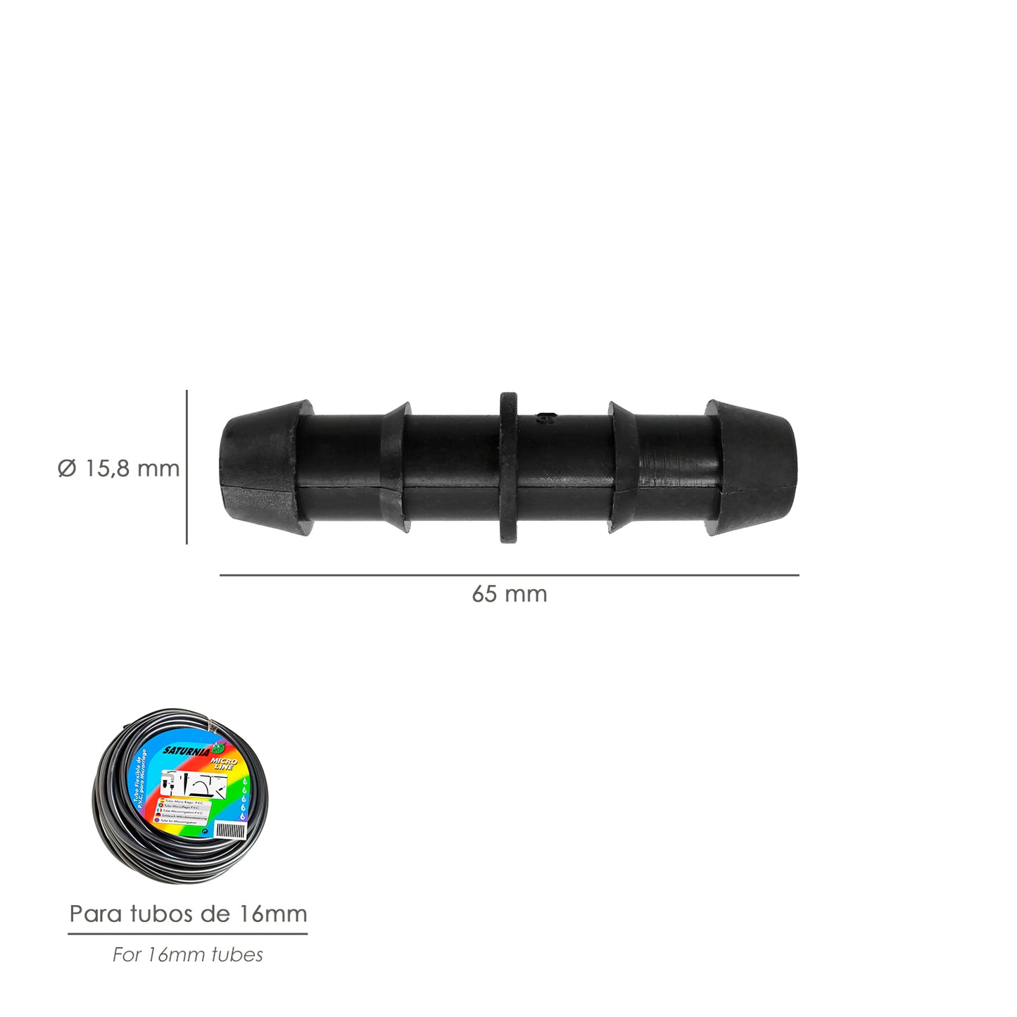 Enlace Simple Para Tuberias Goteo Ø 16 mm. (Bolsa 100 Piezas) Riego Por Goteo, Microaspersión, Riego Por Nebulizacion