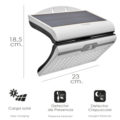 Candeeiro de parede LED branco para jardim / candeeiro solar com sensor de movimento e crepúsculo. IP44