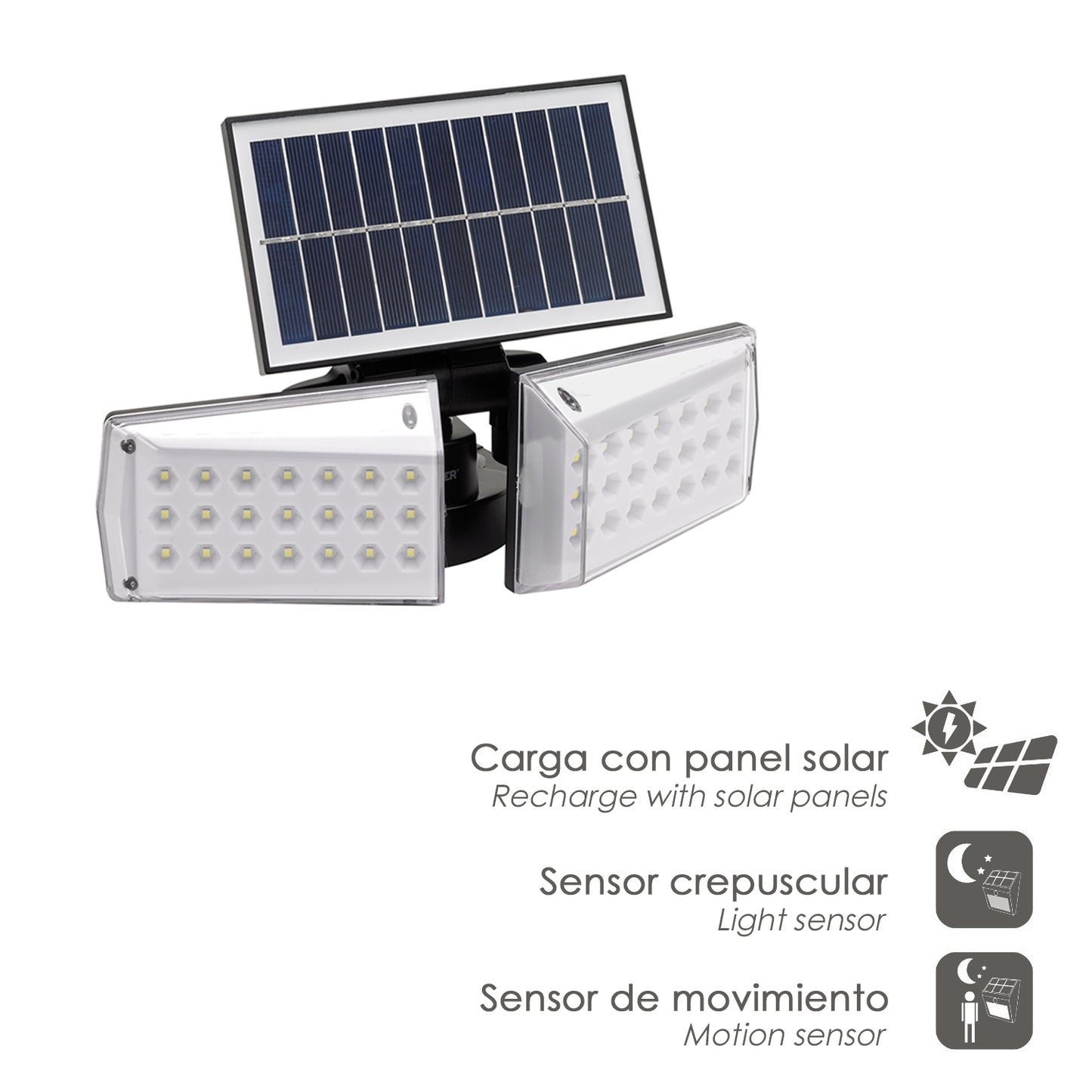 Aplique Led Solar Duplo Com Sensor de Movimento/Crepúsculo 450 Lumens. proteção IP65