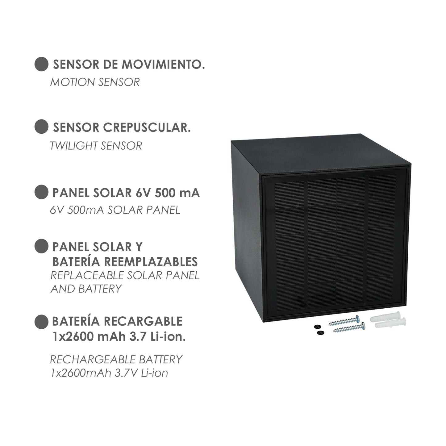Aplique Solar Led 800 Lumenes Con Detector Movimiento / Crepuscular Protección IP65