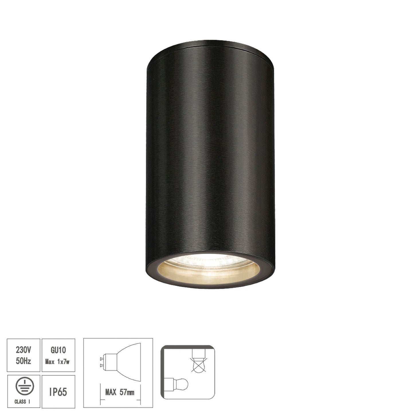 Lampara Techo Foco Gu10 Ip65 Negro Aplique Techo, Luz Jardín, Lámpara Jardín, Luz Exterior, Aplique Jardín