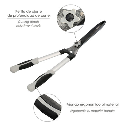 Tijera Podar Setos 2 Manos Aluminio 63 cm. Hojas Acero Antiadherente, Mango TPR, Ajuste Corte