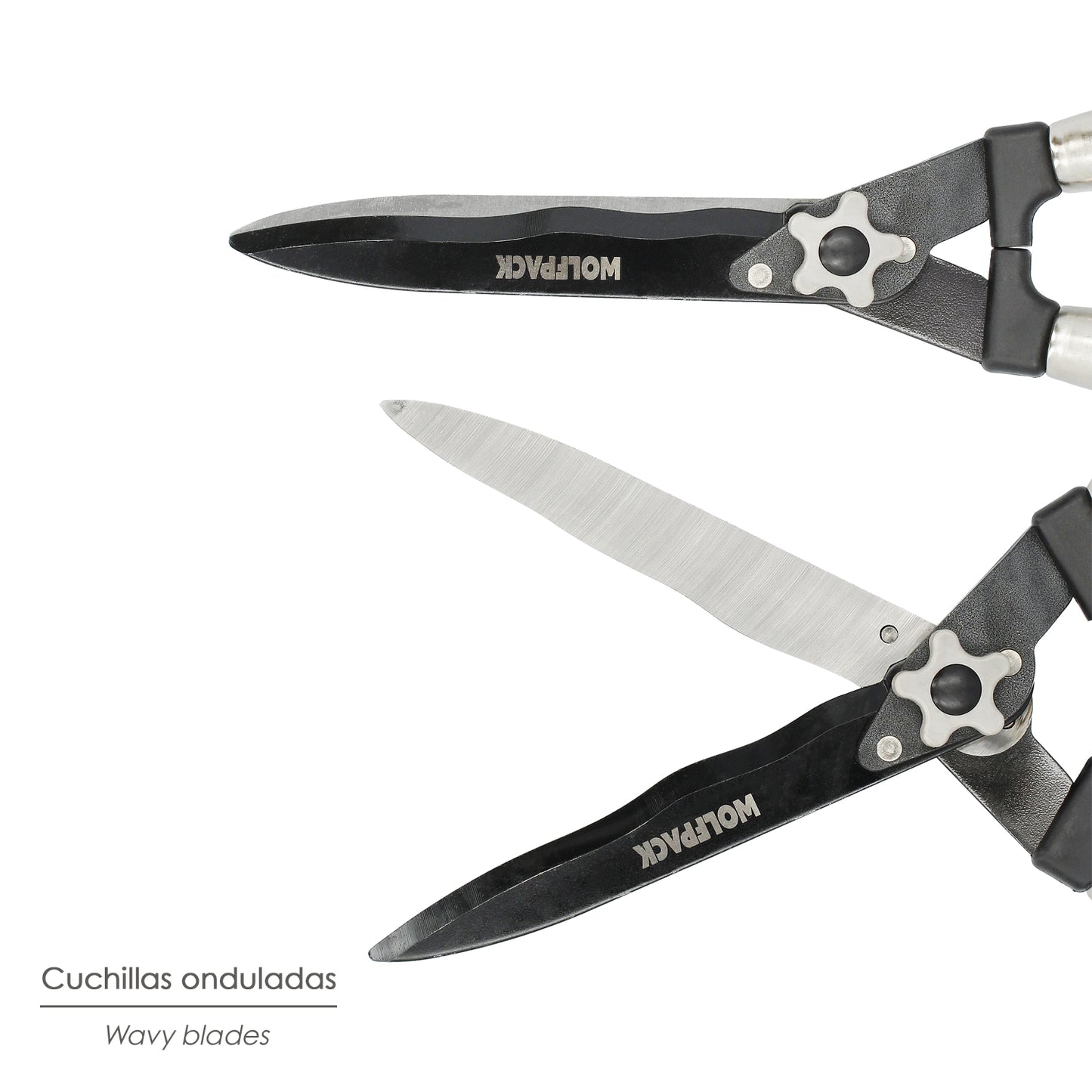 Tijeras Podar Setos 2 Manos Mangos Madera 54 cm. Hojas Acero Antiadherente, Ajuste Corte