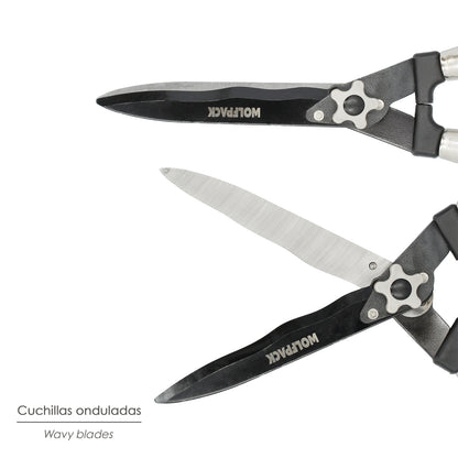 Tijeras Podar Setos 2 Manos Mangos Madera 54 cm. Hojas Acero Antiadherente, Ajuste Corte