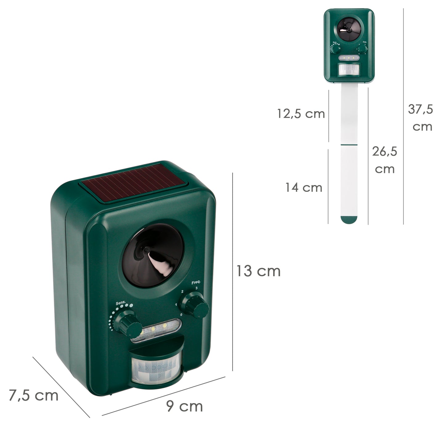 Ultrasonic Animal Repeller Solar/Usb Operation. Repele roedores, ratos, gatos, cães, pássaros, pássaros, etc.