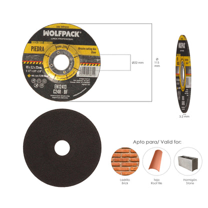 Disco de corte abrasivo para pedra 115x3,2x22 mm.