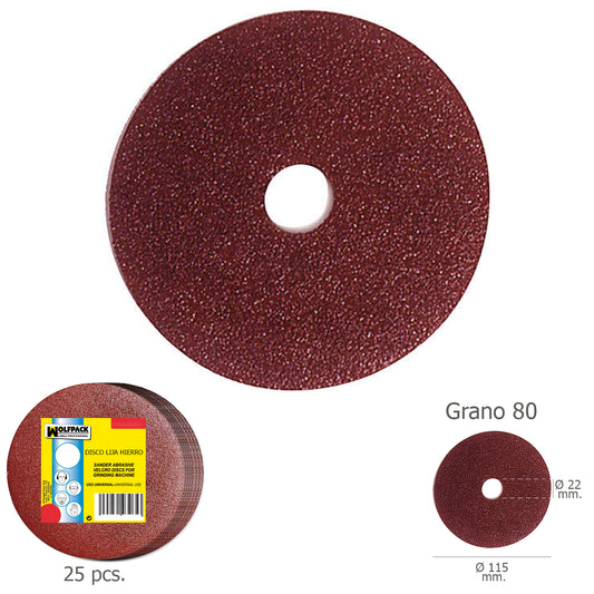 Disco de lixa de ferro 115x22 mm. Grit 80 (Pacote com 25 unidades)
