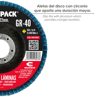 Disco Laminas Lija Circonio Inox - Plus 115x22 mm. grano 40