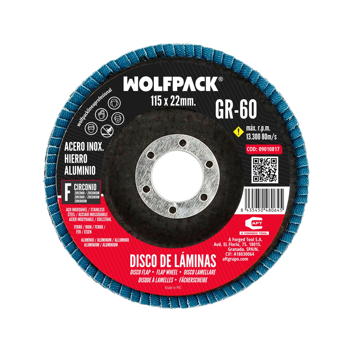 Disco Laminas Lija Circonio Inox - Plus 115x22 mm. Grano 60