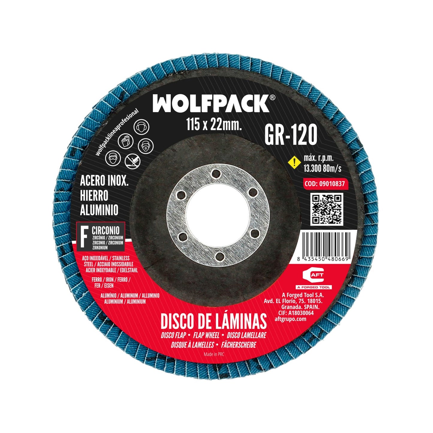 Disco Laminas Lija Circonio Inox - Plus 115x22 mm. Grano 120