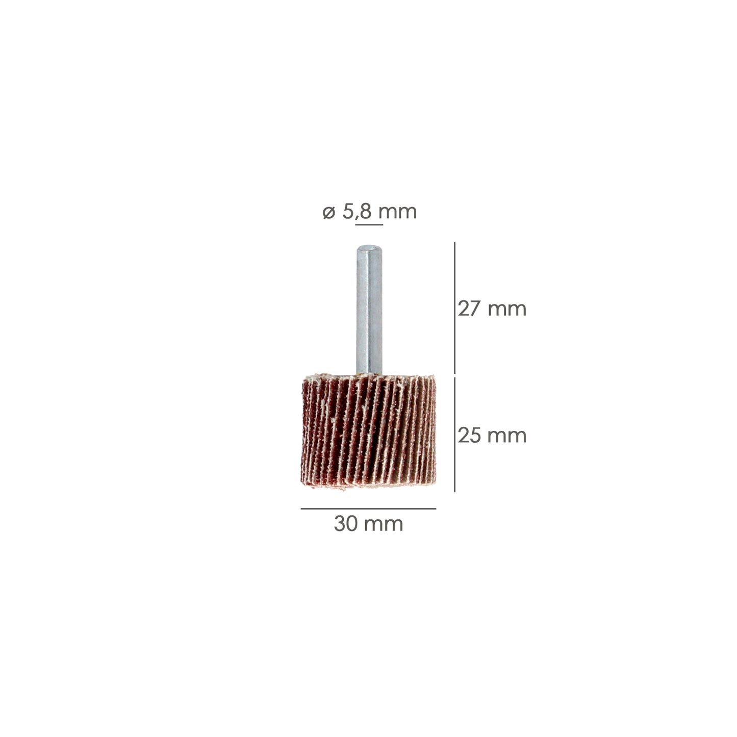 Medição do ventilador de lixamento grão 80 Ø 30 x 25 mm. Disco abrasivo de aba, rodas de mil folhas, rodas abrasivas, lixamento, esmerilhamento, polimento