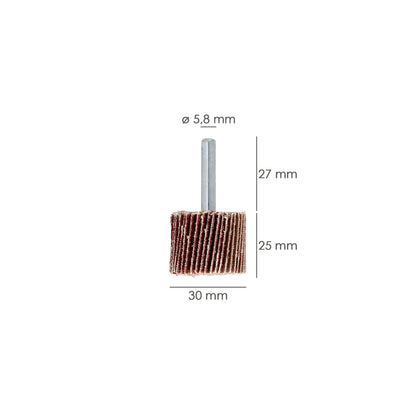Medição do ventilador de lixamento grão 80 Ø 30 x 25 mm. Disco abrasivo de aba, rodas de mil folhas, rodas abrasivas, lixamento, esmerilhamento, polimento