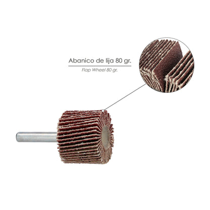 Medição do ventilador de lixamento grão 80 Ø 30 x 25 mm. Disco abrasivo de aba, rodas de mil folhas, rodas abrasivas, lixamento, esmerilhamento, polimento