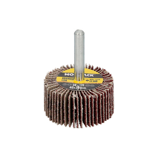 Leque de lixa 120 Medida de grão Ø 40 x 20 mm. Disco abrasivo de aba, rodas de mil folhas, rodas abrasivas, lixamento, esmerilhamento, polimento