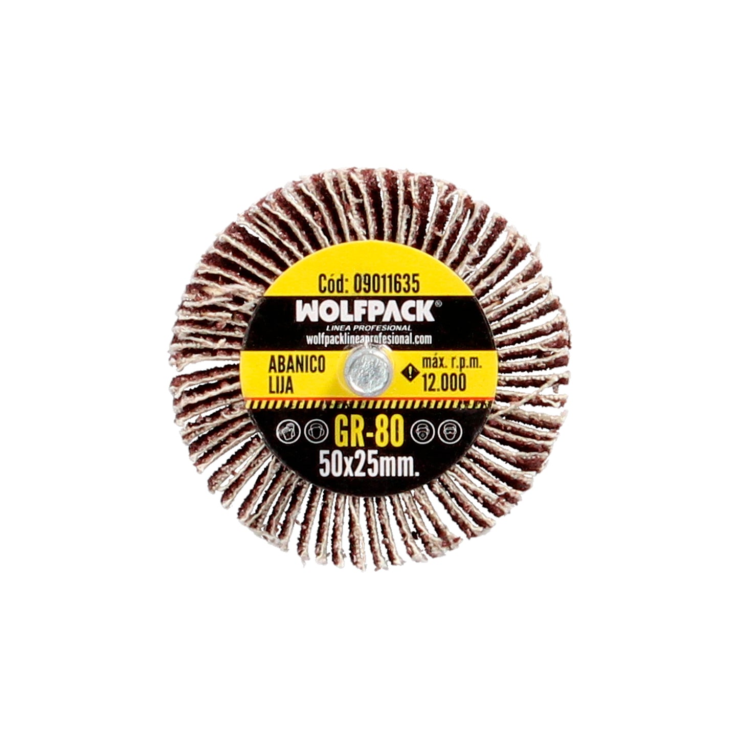 Medição do ventilador de lixamento grão 80 Ø 50 x 25 mm. Disco abrasivo de aba, rodas de mil folhas, rodas abrasivas, lixamento, esmerilhamento, polimento