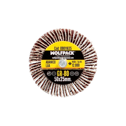 Medição do ventilador de lixamento grão 80 Ø 50 x 25 mm. Disco abrasivo de aba, rodas de mil folhas, rodas abrasivas, lixamento, esmerilhamento, polimento