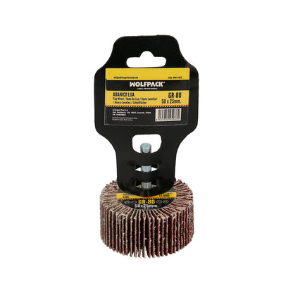 Medição do ventilador de lixamento grão 80 Ø 50 x 25 mm. Disco abrasivo de aba, rodas de mil folhas, rodas abrasivas, lixamento, esmerilhamento, polimento