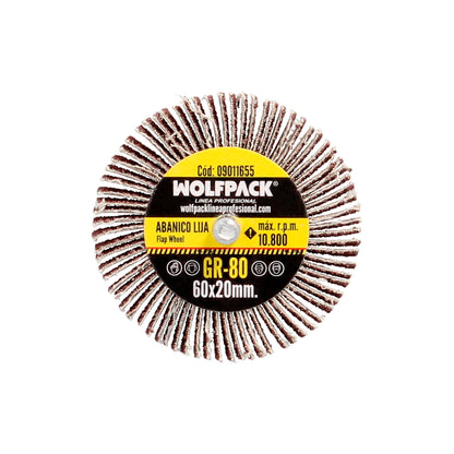 Ventilador de lixa grão 80 Medição Ø 60 x 20 mm. Disco abrasivo de aba, rodas de mil folhas, rodas abrasivas, lixamento, esmerilhamento, polimento
