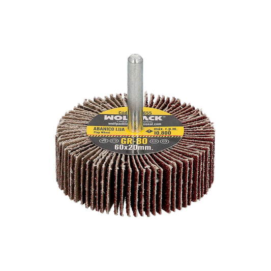 Ventilador de lixa grão 80 Medição Ø 60 x 20 mm. Disco abrasivo de aba, rodas de mil folhas, rodas abrasivas, lixamento, esmerilhamento, polimento