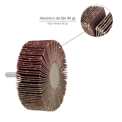 Medição do ventilador de lixamento de grão 40 Ø 80 x 30 mm. Disco abrasivo de aba, rodas de mil folhas, rodas abrasivas, lixamento, esmerilhamento, polimento