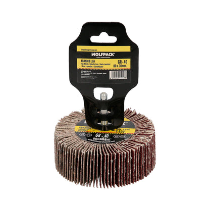 Medição do ventilador de lixamento de grão 40 Ø 80 x 30 mm. Disco abrasivo de aba, rodas de mil folhas, rodas abrasivas, lixamento, esmerilhamento, polimento