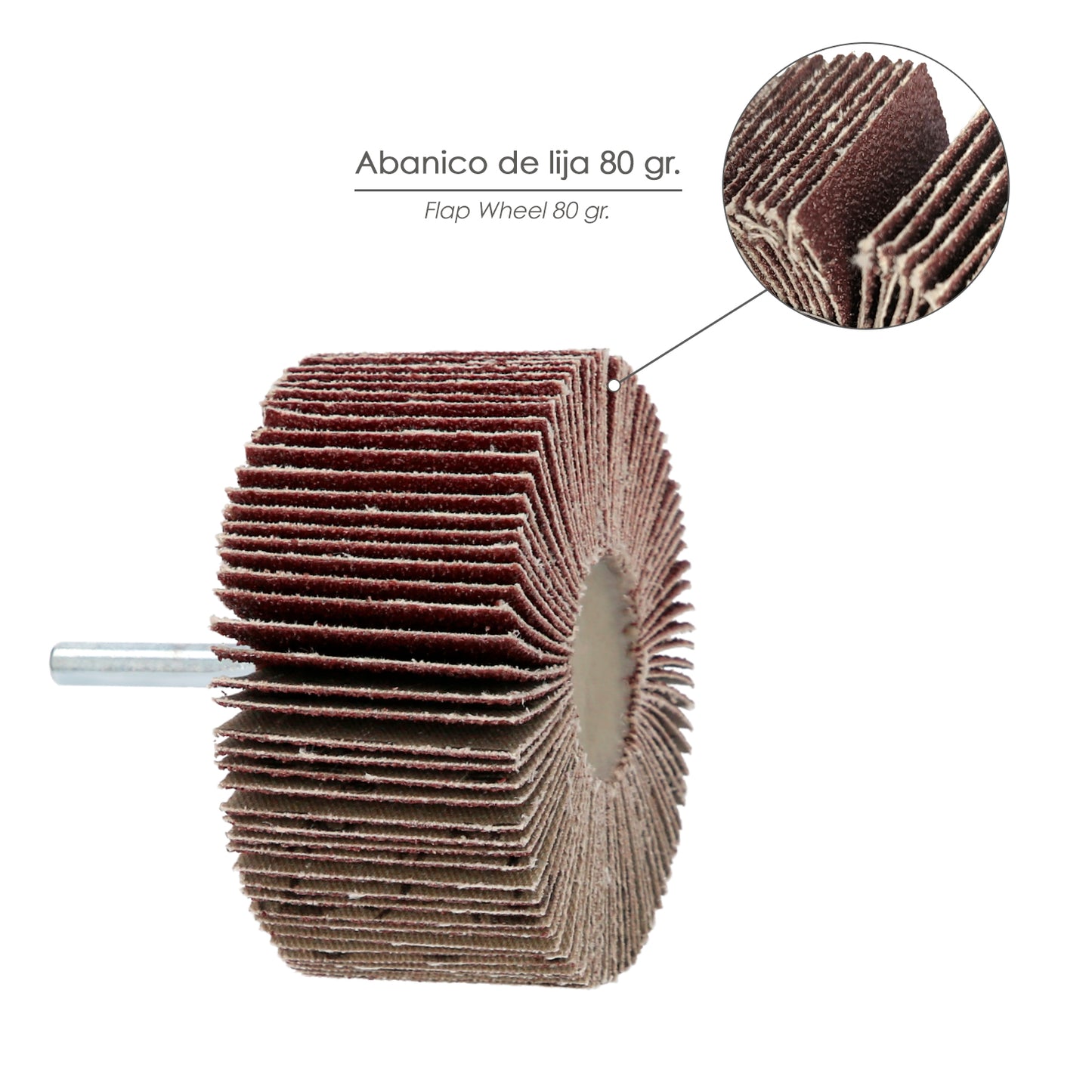 Medição do ventilador de lixamento grão 80 Ø 80 x 40 mm. Disco abrasivo de aba, rodas de mil folhas, rodas abrasivas, lixamento, esmerilhamento, polimento