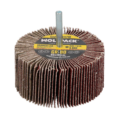 Medição do ventilador de lixamento grão 80 Ø 80 x 40 mm. Disco abrasivo de aba, rodas de mil folhas, rodas abrasivas, lixamento, esmerilhamento, polimento