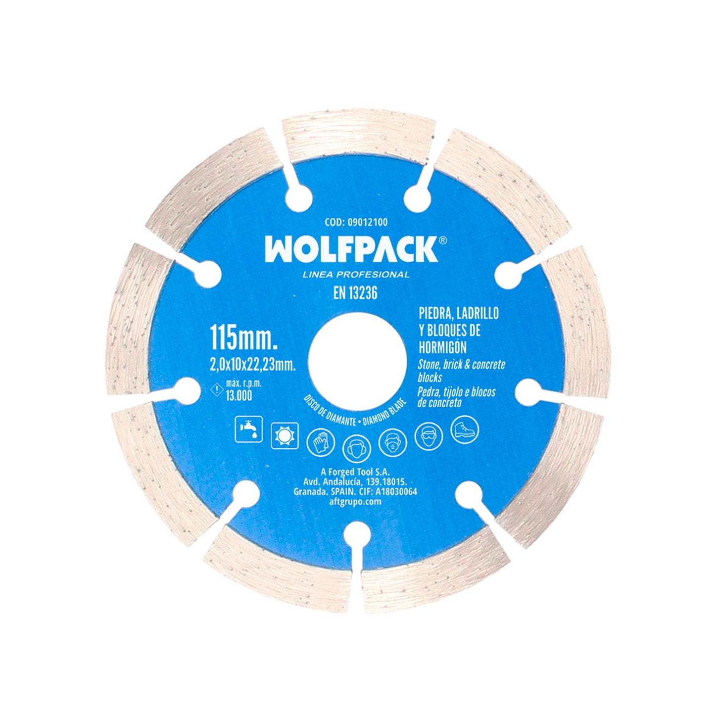 Disco Diamante Ø 115 mm. Piedra, Ladrillo, Refractarios, Bloques de Hormigon. Segmento Diamantado 10 mm.