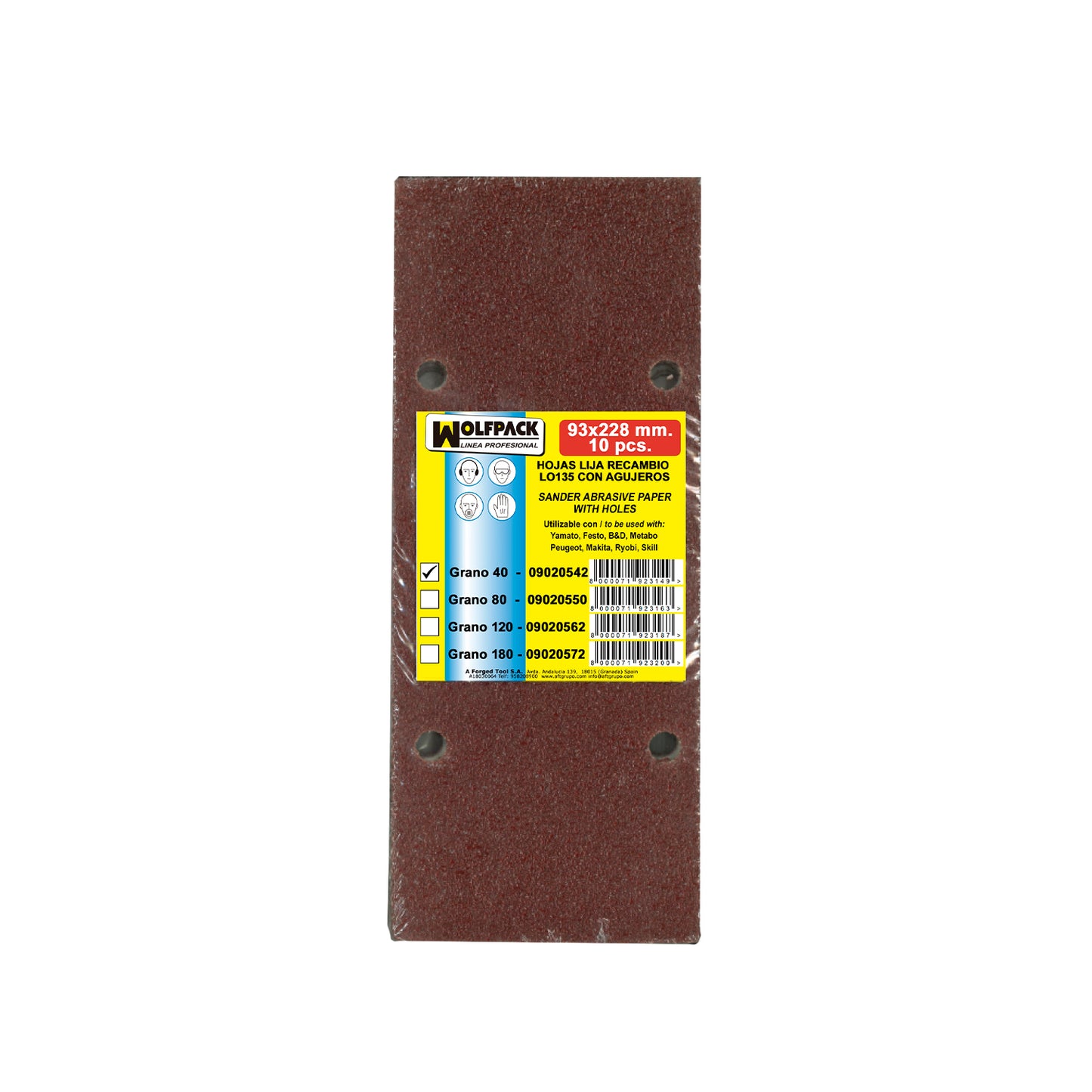 Lija Recambio Con Velcro 93x228 mm. con Agujeros Grano  40 (10 Piezas)