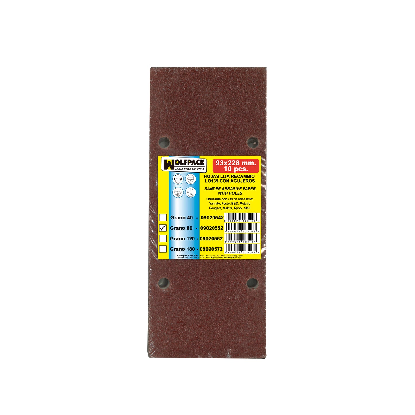 Lija Recambio Con Velcro 93x228 mm. con Agujeros Grano  80 (10 Piezas)