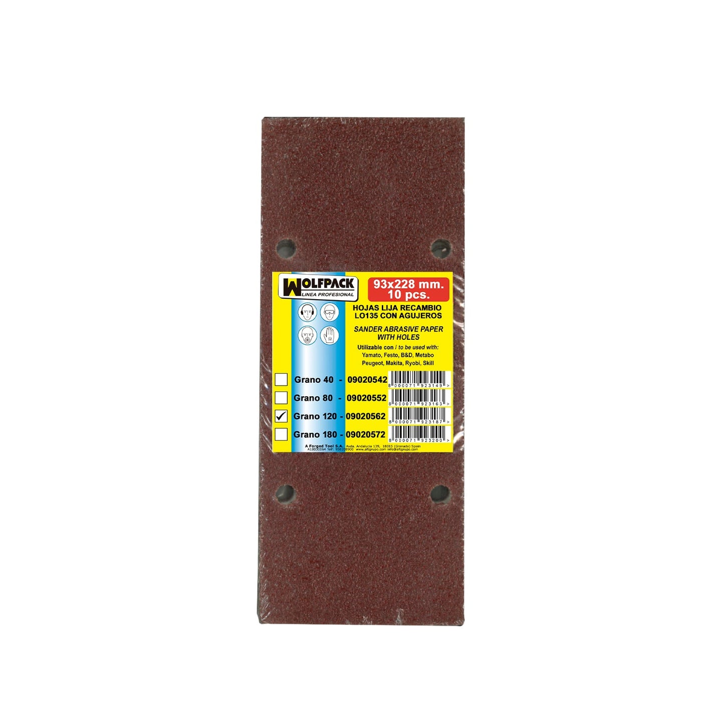 Lixa de substituição 93x228 mm. com furos grão 120 (10 peças)