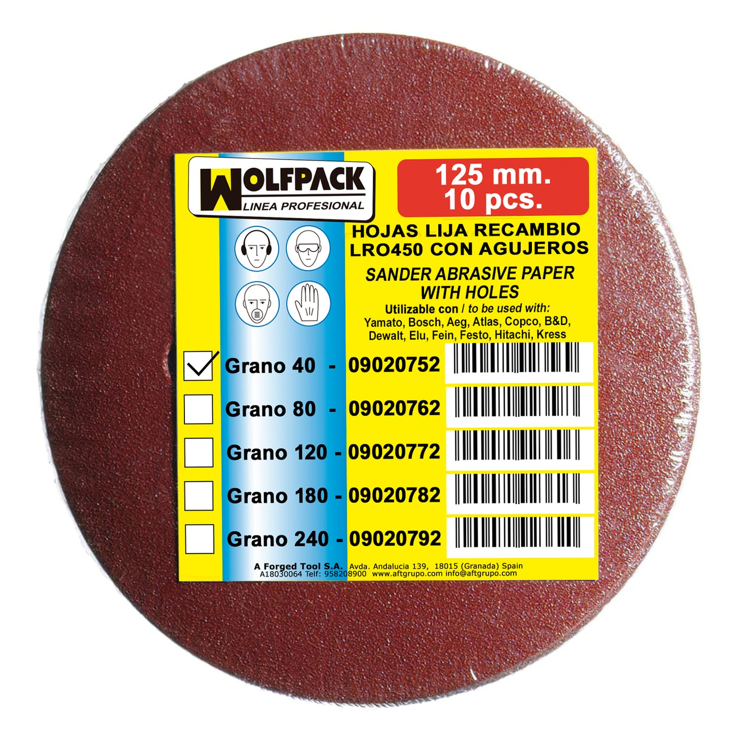 Lixa de substituição de velcro para lixadeiras excêntricas Disco 125 Ø com 40 furos (10 peças)