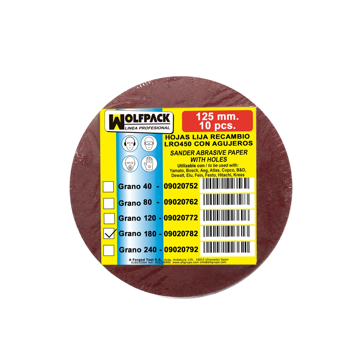 Lija Recambio Velcro Disco Ø 125 mm. Con Agujeros Grano 180 (10 Piezas)