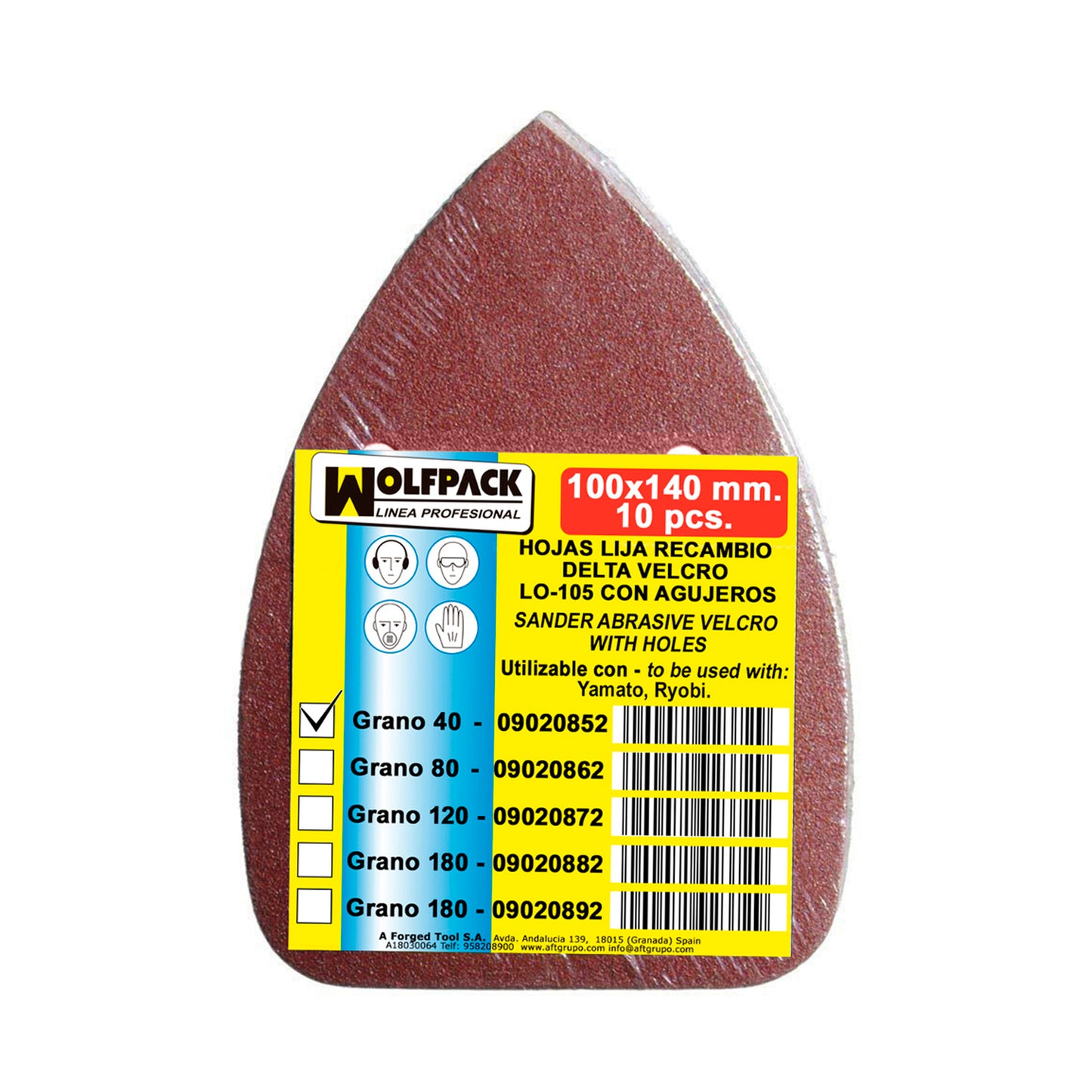 Lixa de substituição Delta Velcro 140x100 mm. com 40 furos de grãos (10 peças)