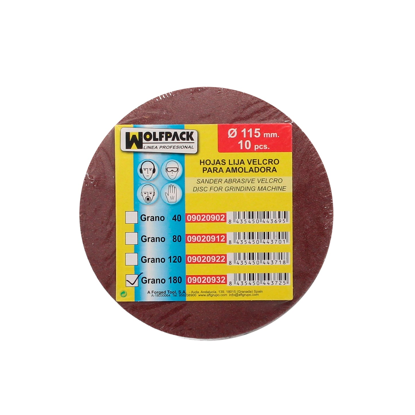 Lixa de reposição para moedor de velcro Ø 115 mm. Grão 180 (10 peças)