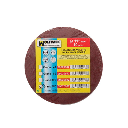 Lixa de reposição para moedor de velcro Ø 115 mm. Grão 180 (10 peças)