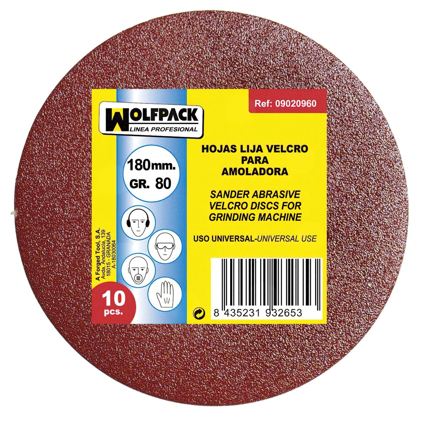 Lija recambio velcro amoladora Ø 180 mm. grano  80 (10 Piezas)