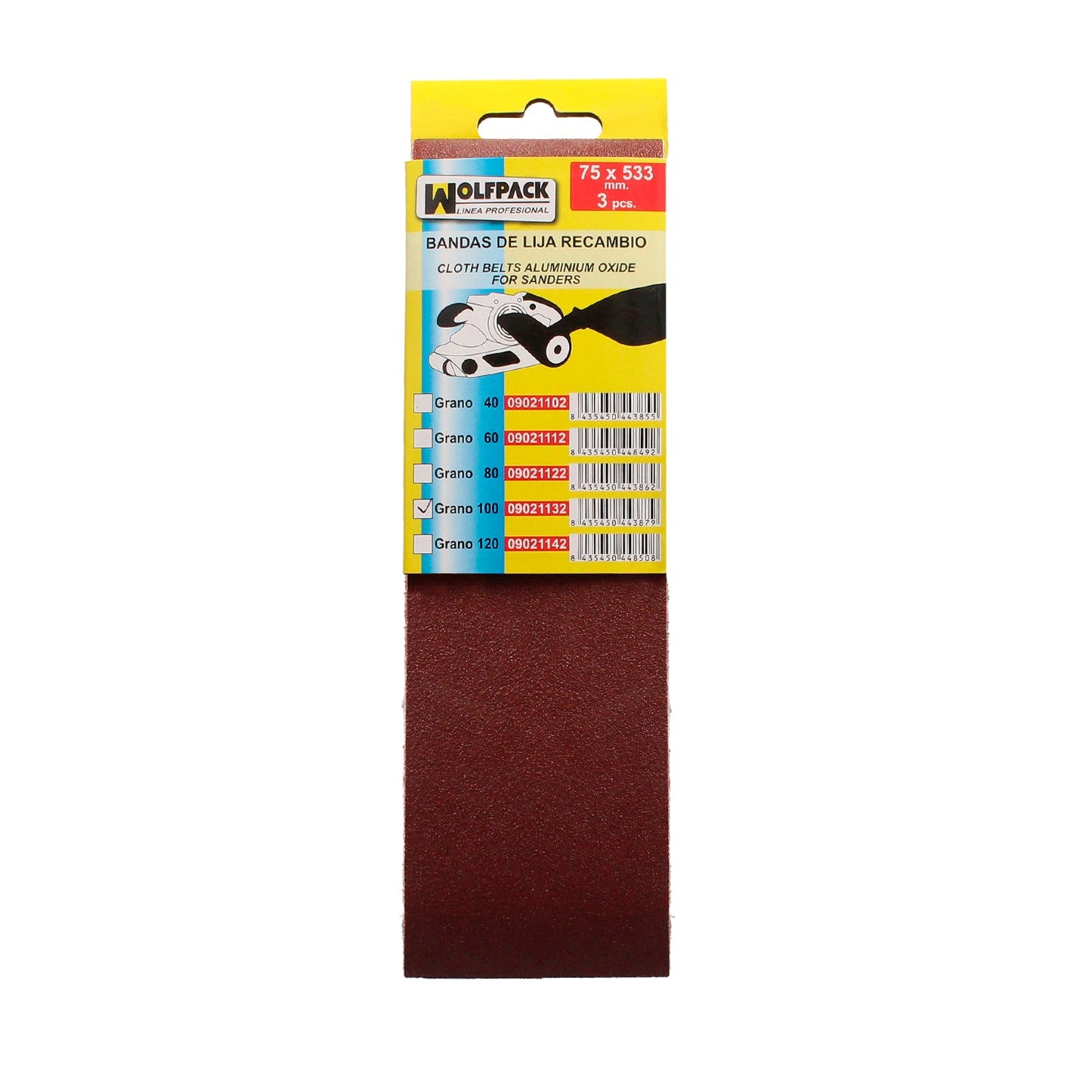 Faixa de lixa de substituição 75x533 mm. grão 100 (3 peças)