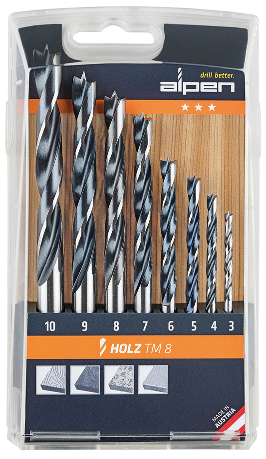 Estojo de furadeira de madeira Alpen 8 peças