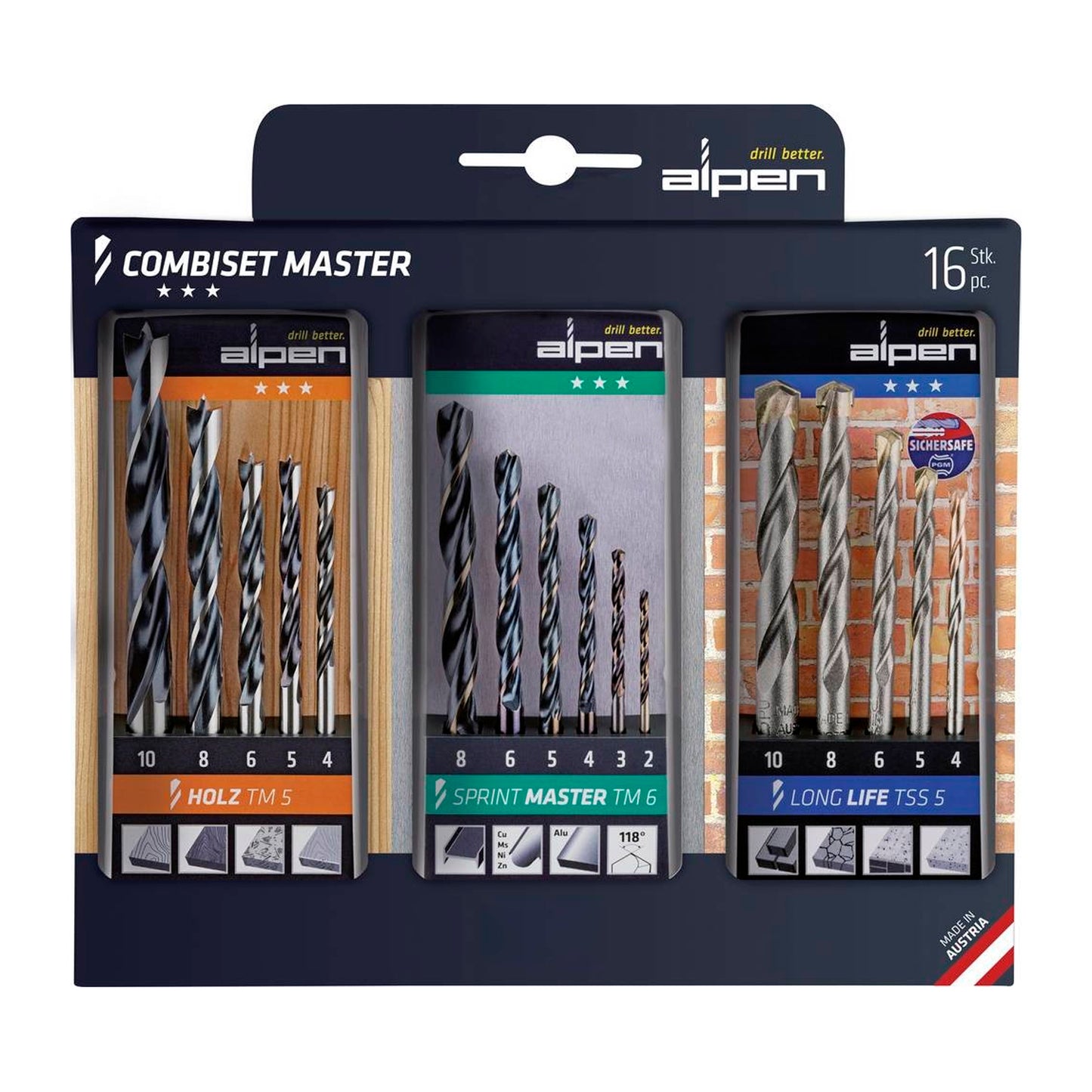 Estojo para furadeira Alpen Kombiset 16 peças