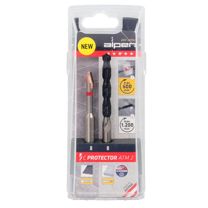 Broca Alpen para Porcelanas Muito Duras Ø 8 mm. Conjunto 2 bits. Sem refrigeração,
