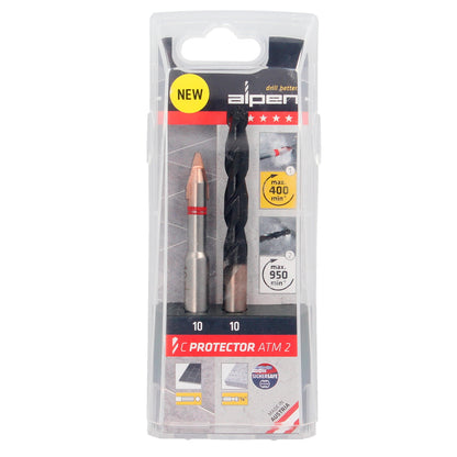 Broca Alpen para Porcelanas Muito Duras Ø 10 mm. Conjunto 2 bits. Sem refrigeração,