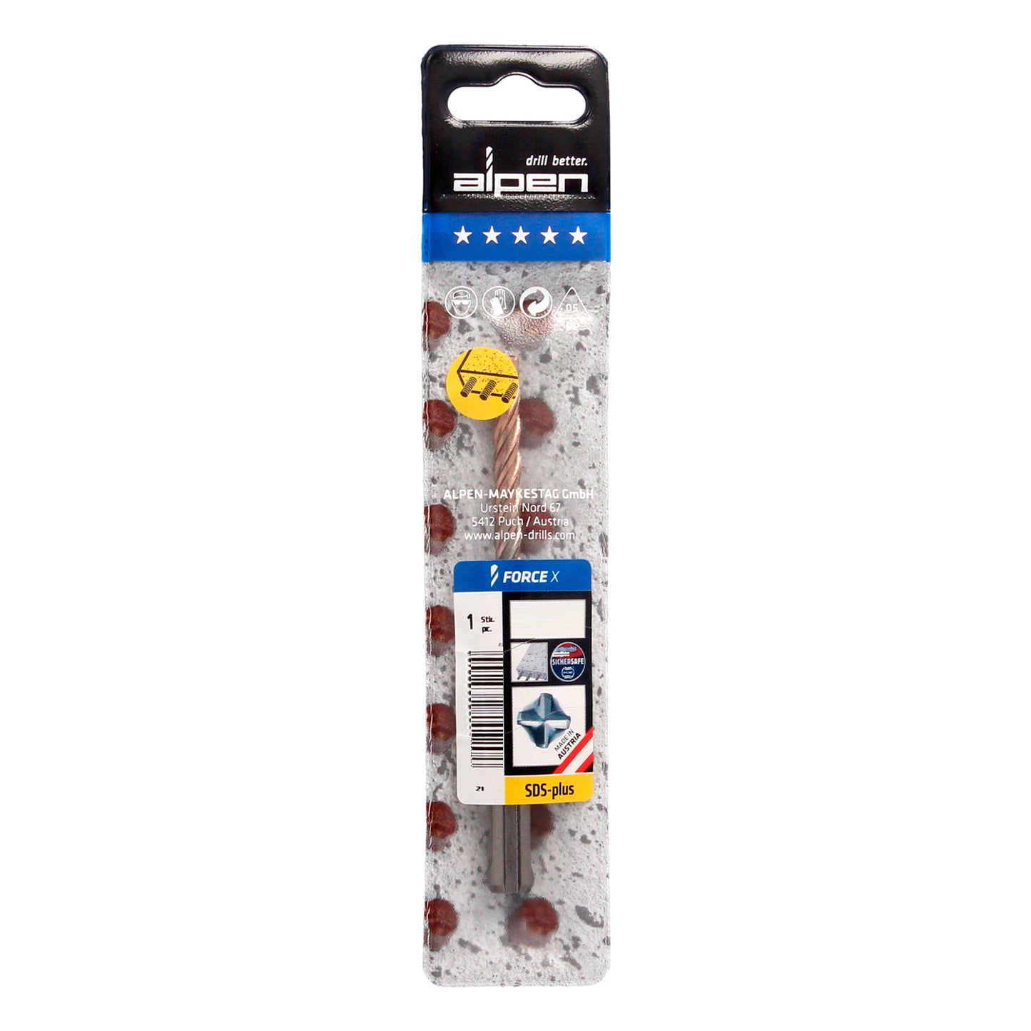 Broca Alpen SDS Plus FORCE X 16,00 x 310 mm. Concreto reforçado