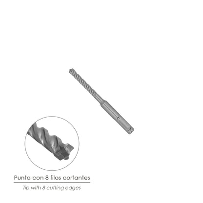 Broca Sds Plus 8 Filos Cortantes Especial Para Hormigon Armado Ø 5 x 110 mm. Broca Paredes, Broca Cimientos, Broca Muros