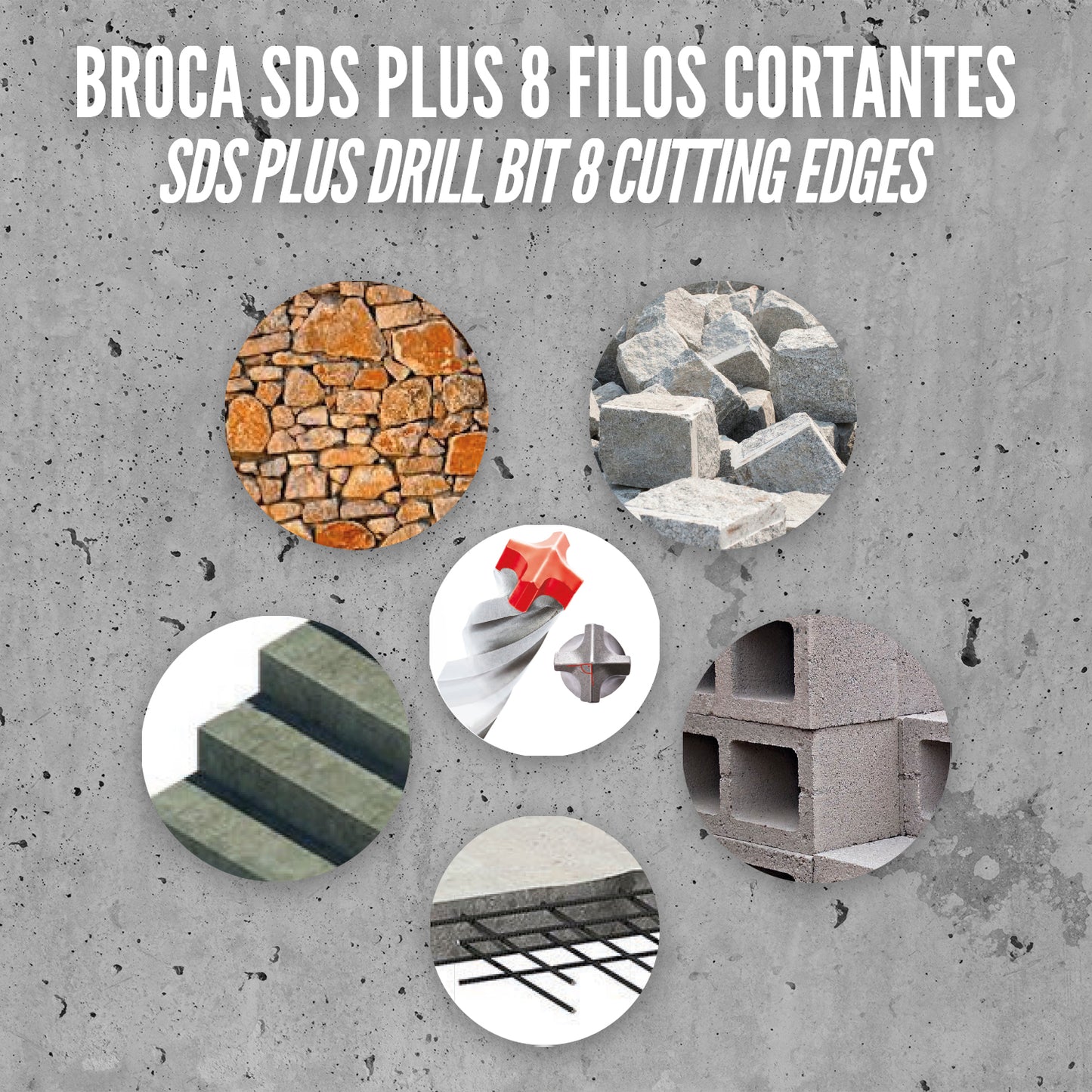 Broca Sds Plus 8 Filos Cortantes Especial Para Hormigon Armado Ø 5 x 110 mm. Broca Paredes, Broca Cimientos, Broca Muros