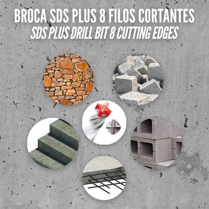 Broca Sds Plus 8 Filos Cortantes Especial Para Hormigon Armado Ø 8 x 160 mm. Broca Paredes, Broca Cimientos, Broca Muros