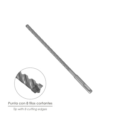 Broca Sds Plus 8 Filos Cortantes Especial Para Hormigon Armado Ø 8 x 210 mm. Broca Paredes, Broca Cimientos, Broca Muros